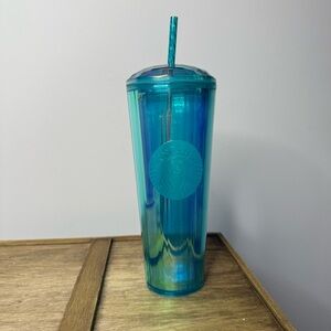 Starbucks iridescent blue and turquoise dome-top cold cup tumbler